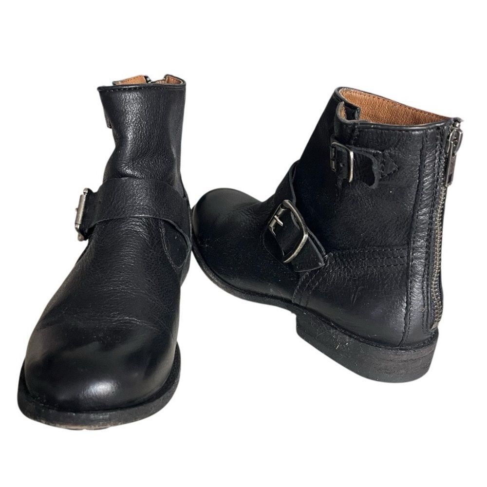 FRYE Black Leather Tyler Engineer Boots Straps Buckle Back Zipper Ankle Booties - Picture 3 of 10